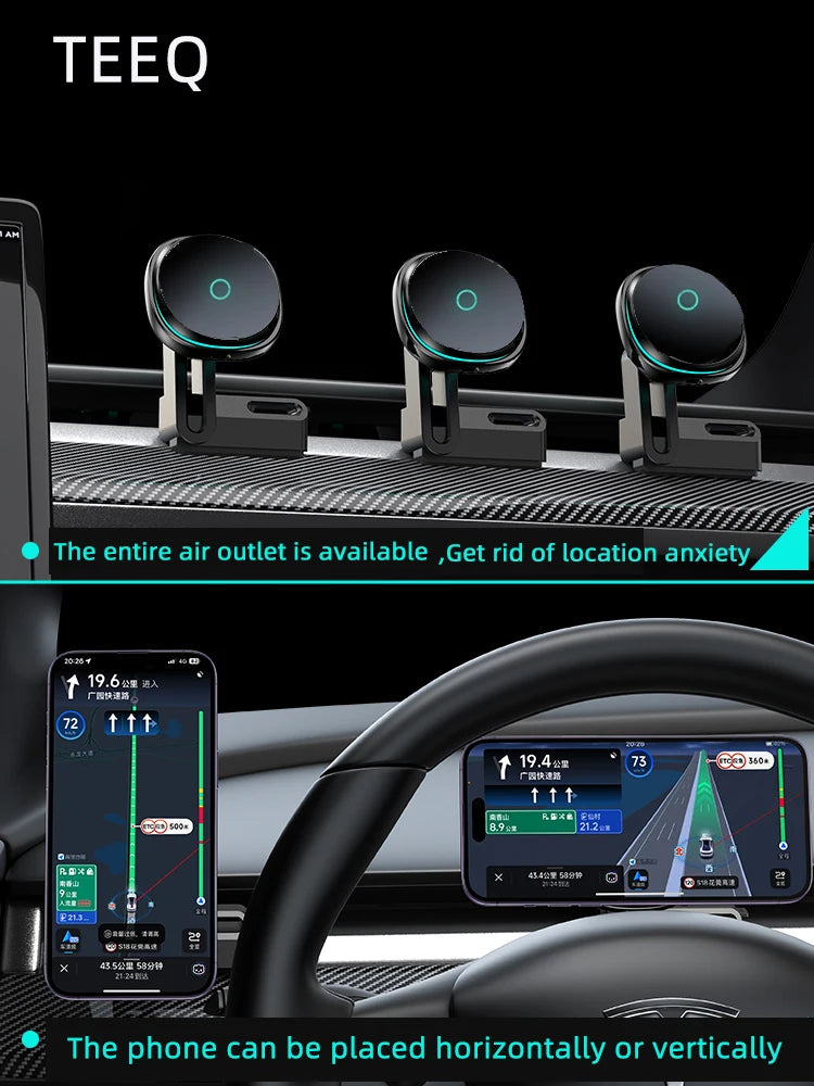 Car Phone Holder Mount For Tesla Model3 Model Y Cold Wind 15W Charger Adjustable Magnetic Car Phone Support Frame Accessories