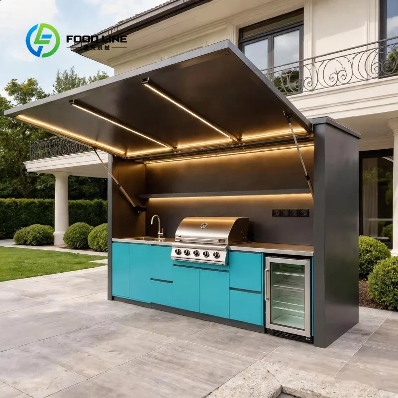 Customized 304 Stainless Steel Outdoor Kitchen Cabinets Bbq Grill with Microwave Stand Backyard Patio Garden Outdoor Kitchen