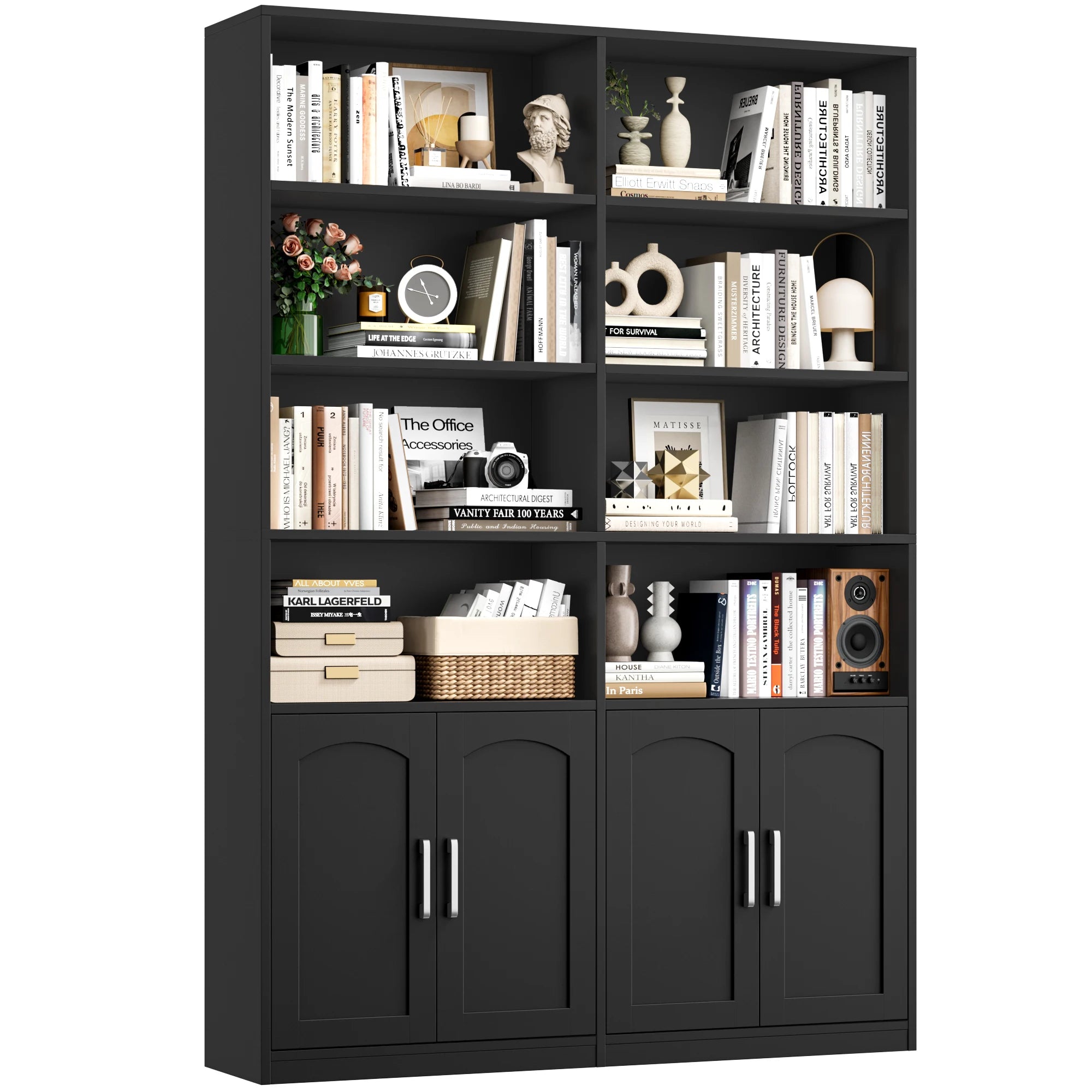 Getone Bookshelf Books wardrobe high wardrobe with 12 compartments 4 doors standing rack for living room office kitchen 115x27x185.5 cm