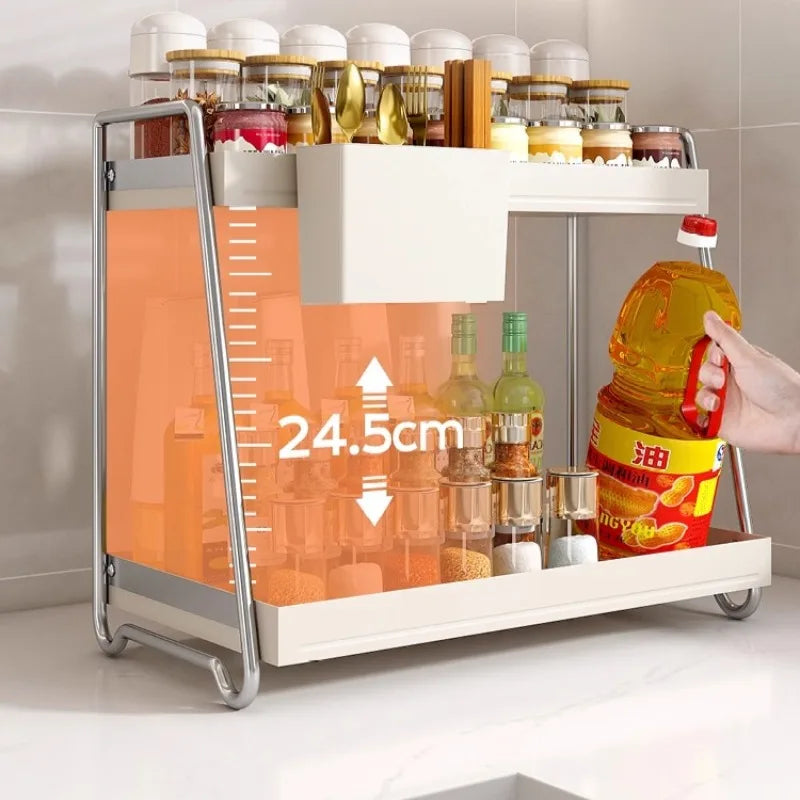 Stainless Steel Kitchen Rack Utensil Organizer Oil Spice Shelf Divided Seasoning Rack for Countertop Organization