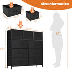 9 Drawers Dresser, Fabric Drawer Cabinet for Home Office, Black