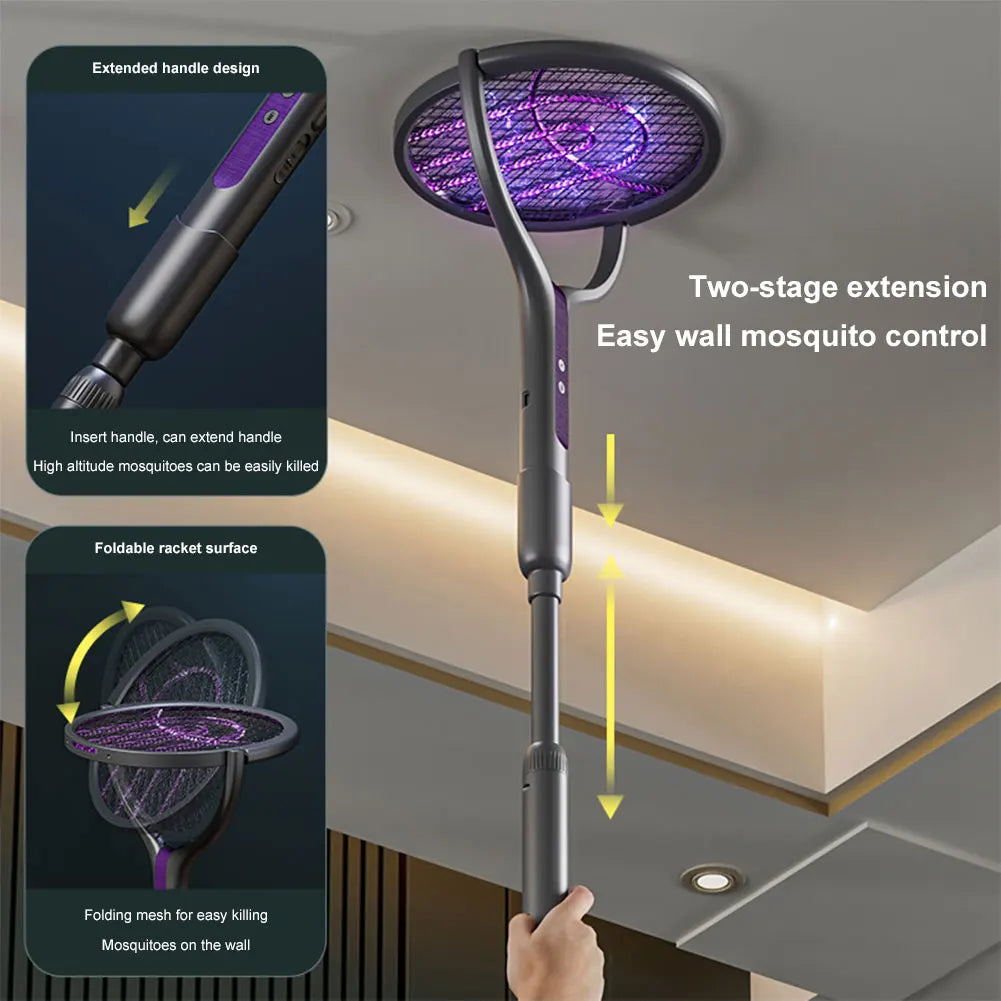 Rotating Head Bug Zapper Racket Rechargeable Electric Fly Swatter Fly Killer and Mosquito Trap Lamp for Indoor Outdoor