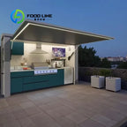 Customized One Stop Integrated Outdoor BBQ Kitchen With Refrigerator Sink Storage Cabinet Retractable Door Shelter