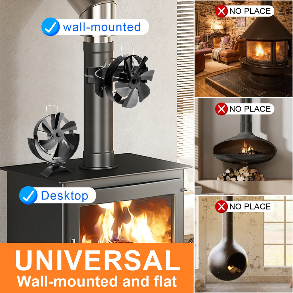 6 Blades Heat Powered Stove Fan 360 Rotating Fireplace Fan Log Wood Burner Eco-fan Quiet Stove Fan Efficient Heat Distribution