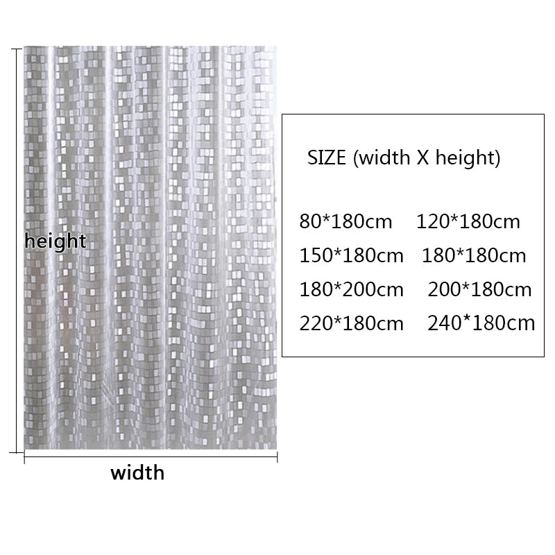 Plastic PVC 3d Waterproof Shower Curtain Transparent White Clear Bathroom Anti Mildew Translucent Bath Curtain With 12 PCS Hooks