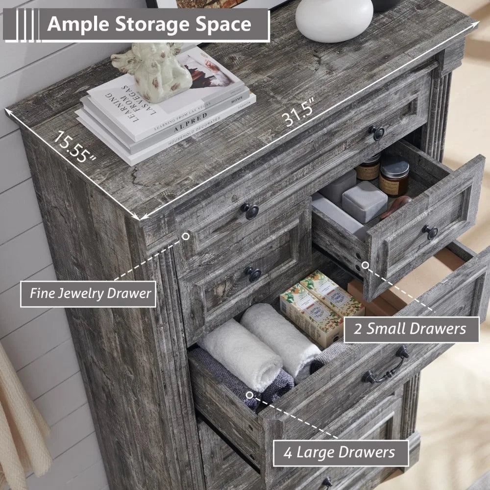 Farmhouse 7 Drawers Dresser for Bedroom, 57" Tall Large Dressers & Chests of Drawers w/Roman Column, Storage Dressers Organizer