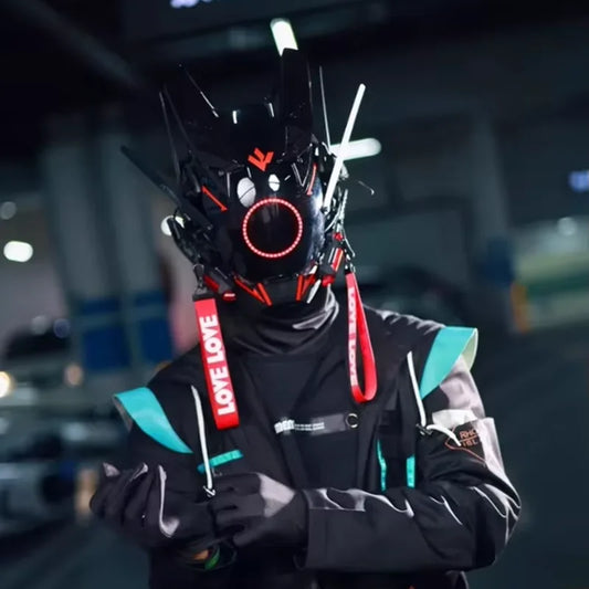 Rechargeable LED Helmet Mask Futuristic Light-Up Face Cover for Rave Festival Cosplay Party RGB Programmable Adjustable Gear