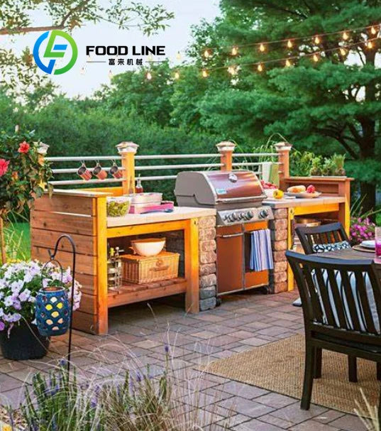 customize Outdoor Kitchen Cabinets Modular Design Weather Resistant Stainless Steel BBQ Island with Sink and Burners