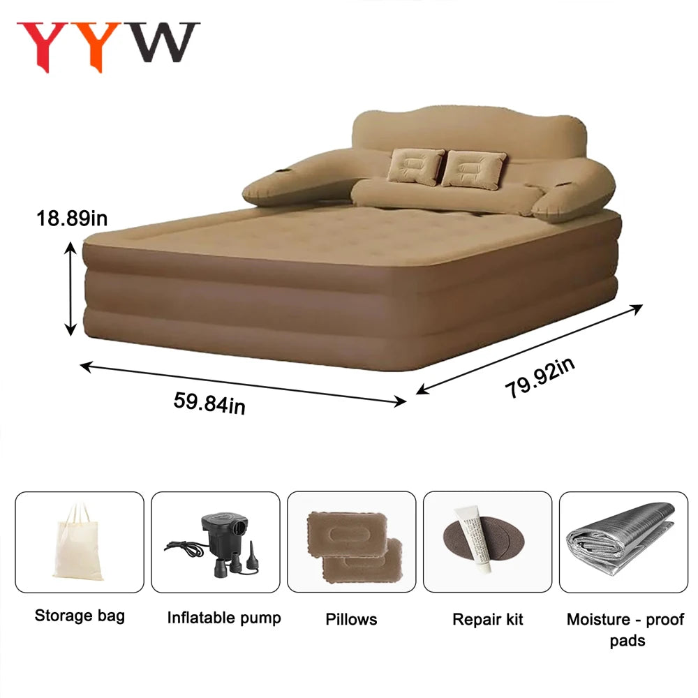 New 2 Persons Inflatable Mattress Camping Folding Outdoor Indoor Home Air Cushion 48cm High Bed Lazy Laying Soft Skin-friendly