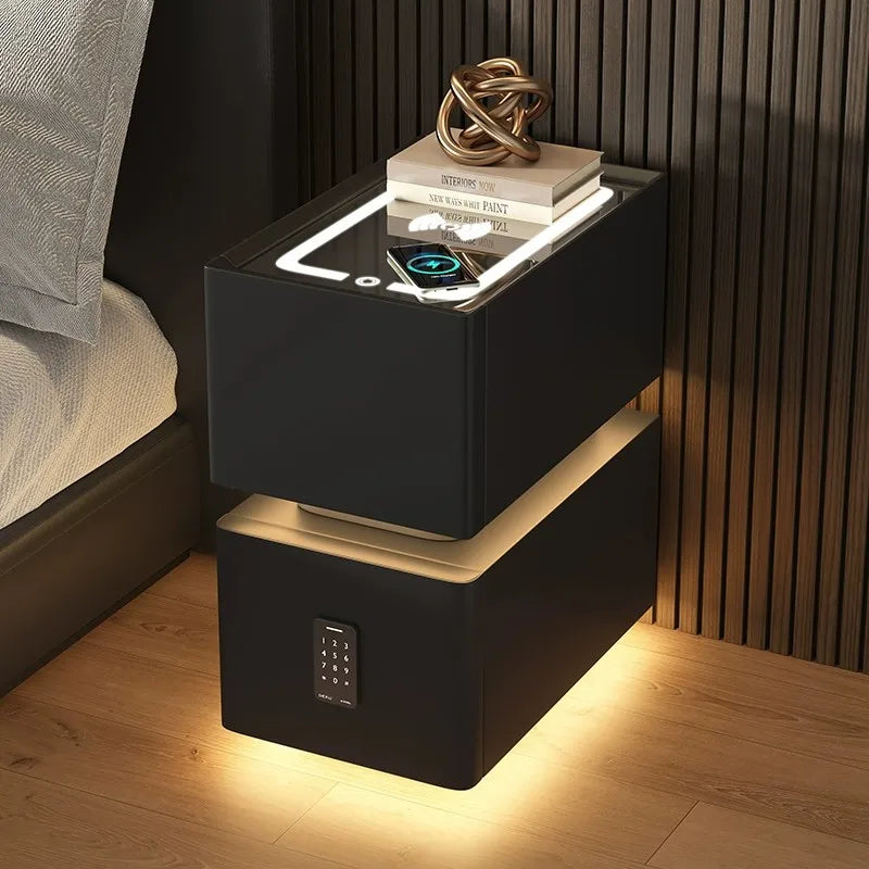 Creative 25-50cm Smart Bedside Table with Sensor Light Nordic Style Storage Cabinet Bedroom Nightstand with Wireless Charging