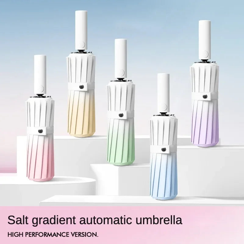 32 Bone Automatic Gradient Color Umbrella for Men Women, Large 3 Fold, Windproof,Waterproof,Sunshade,Sun UV Protection Umbrellas