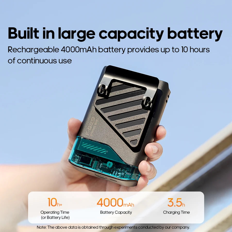 Kinscoter Newest Outdoor 4000mAh Mini Fan Portable Wearable Waist Clip