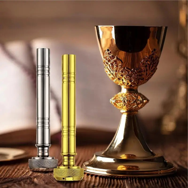 Christian Pocket Holy Water Sprinkler with Leather Storage Bag Religious Copper Holy Water Container Dispenser Travel Sprinkler