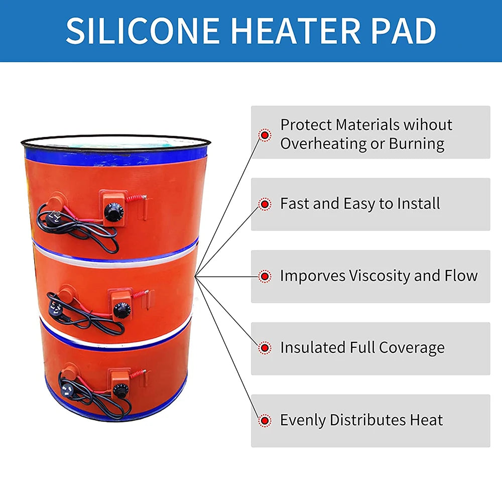 110V/220V Electric Silicone Rubber Heating Pad Belt with Thermostat Temperature Controller for Oil Drum Band DIY Gas Tank Barrel