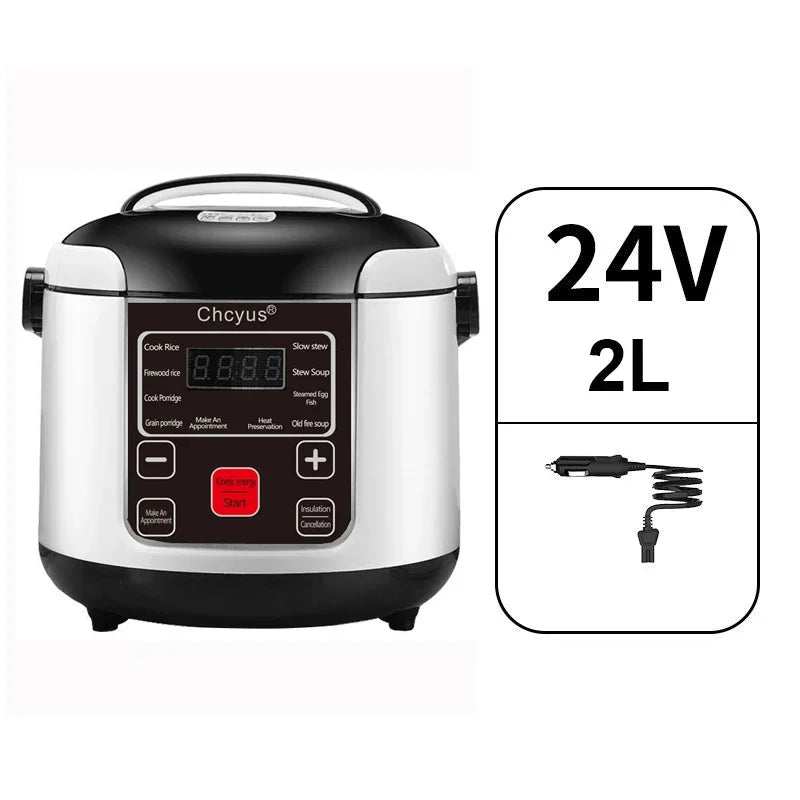12V 24V 220V Mini Rice Cooker Car Truck Soup Porridge Cooking Machine Food Steamer Heating Lunch Box Meal Heater Warmer 2L