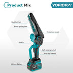 YOFIDRA Brushless 8 Inch Electric Chainsaw Cordless Rechargeable Woodworking Garden Pruning Saw Tool For Makita 18V Battery Pin