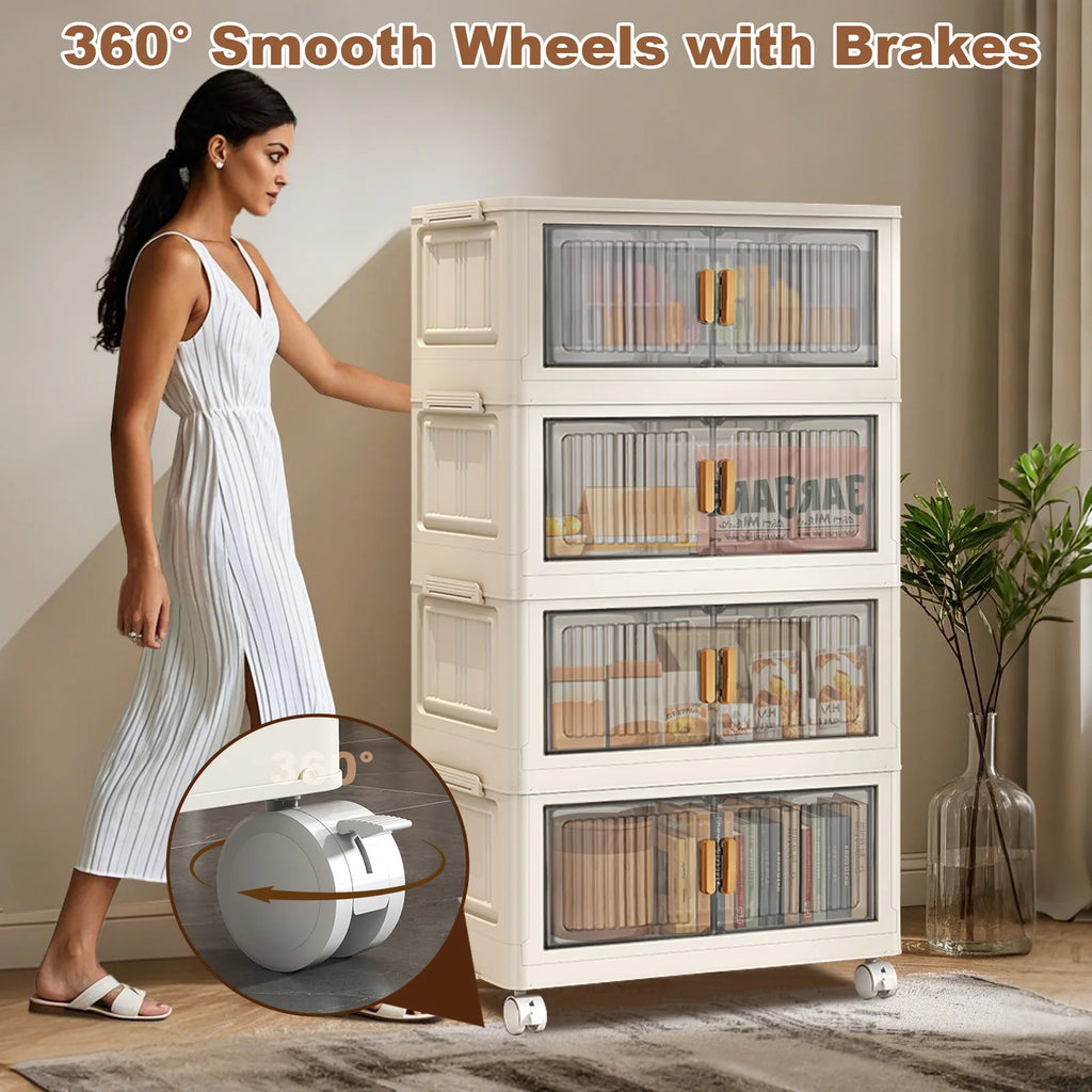 Plastic Folding Storage Cabinet, Multi-Shelf Organizer for Bedroom & Living Room, Compact Household Storage Cabinet