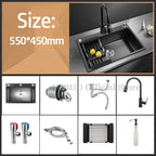 Black Nano Wash Basin Single Sink creative Stainless Steel Kitchen Sinks Drain Set Home Handmade Wash Basin Kitchen Accessories