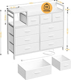 GAOMON Dresser TV Stand with Power Outlet, Bedroom Dresser with 9 Drawers, Chest of Drawers for Living Room, Hallway(White)