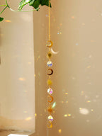 Sun Moon Crystal Suncatcher Rainbow Maker Stained Glass Beaded Sun Catcher Window Hanging Ornament Wind Chimes Yard Garden Decor