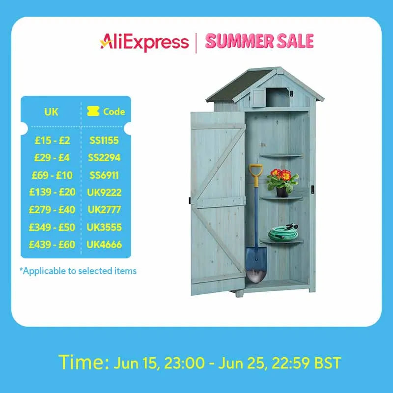 Garden Storage Shed 3 Shelves Tool House W/ Asphalt Roof 77 X 54 X 179 cm Blue