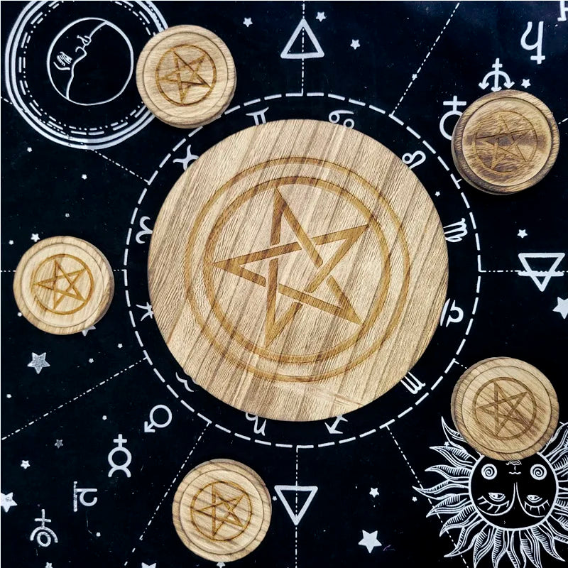 2 In 1 Pentagram Witches Wooden Candle Holder Altar Astrology Massage Candle Stand Divination Meditation for Wicca Ceremony