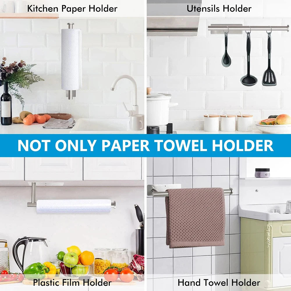 Paper Towel Holders for Kitchen Kitchen Roll Holder Paper Towels Self-Adhesive Under Cabinet Paper Towel Rack Stainless Steel
