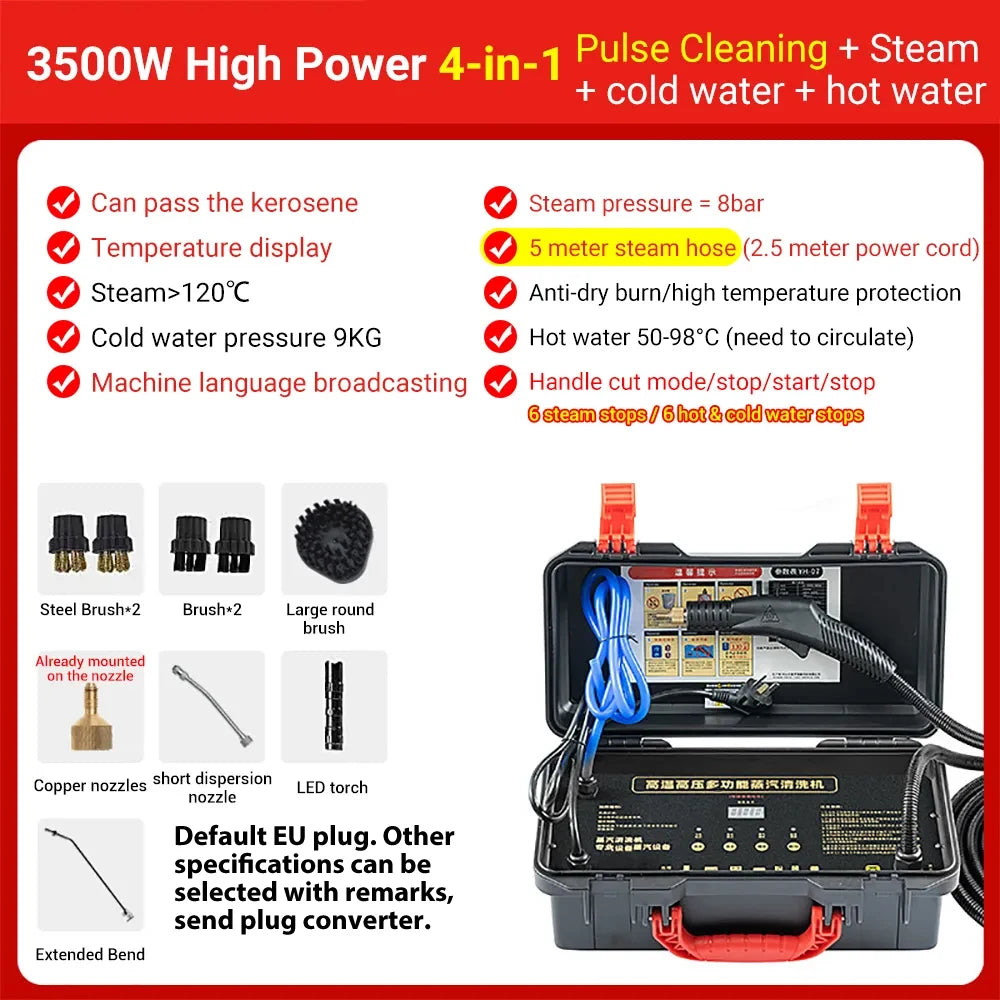 3500W Commercial Household Steam Cleaner Air Conditioning Kitchen Range Hood Automotive Steam Cleaner and Alkaline Cleaning