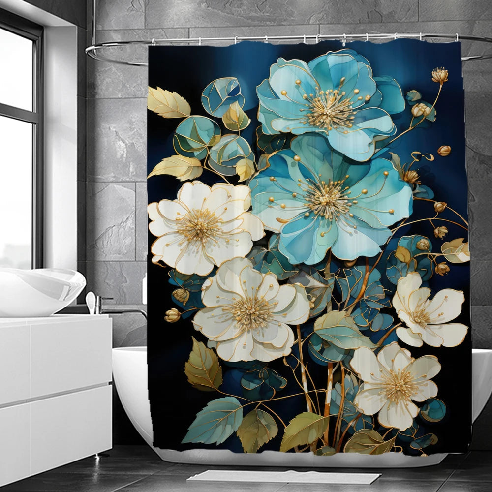 Art Watercolor Flowers Shower Curtain Print Modern Nordic Minimalist Polyster Fabric Home Decor Bathroom Curtains with Hooks