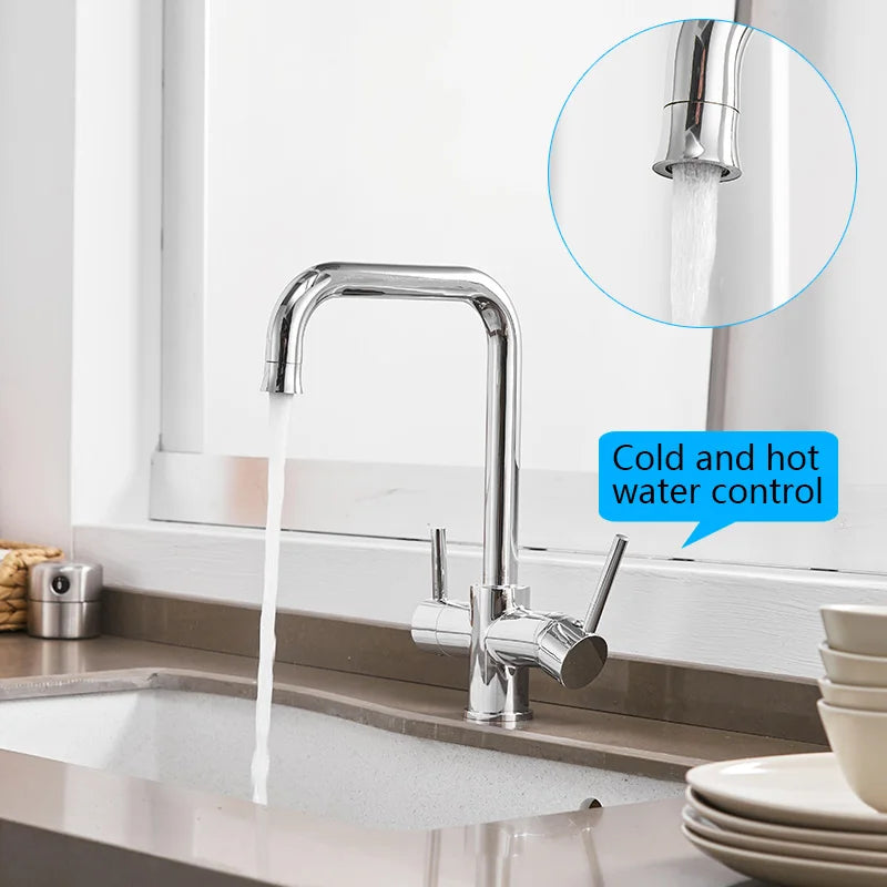 ROVATE 3 in 1 Kitchen Faucet, Hot and Cold Kitchen Sink Faucet with Drinking Faucet Water Filter