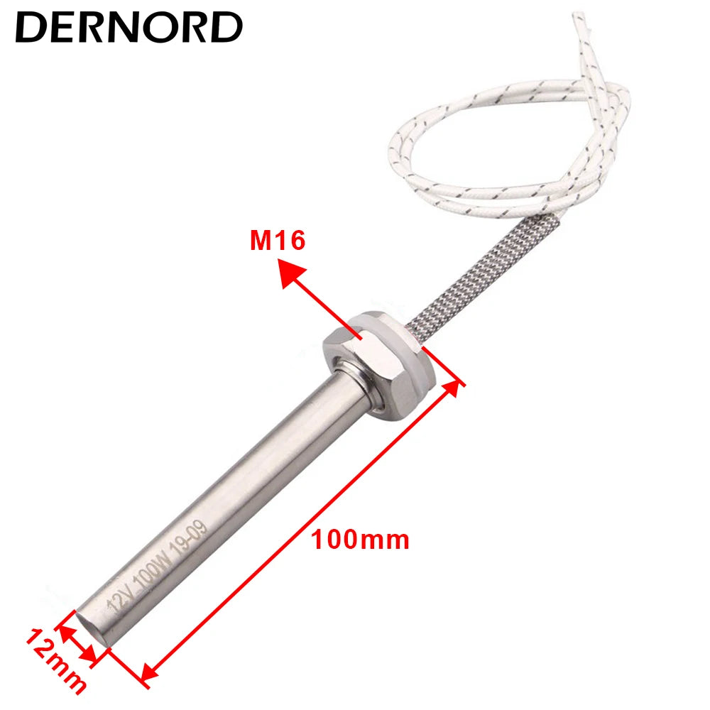 12v Cartridge Heater Tube 50w 100w 150w  SUS304  Immersion Water Rod M16 Thread Resistance Electric Heating Element