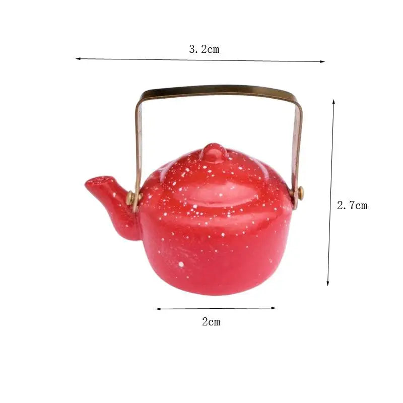 1Pcs Dolls House Kitchen Furniture Vintage Teapot Ornament 1:12 Miniature Retro Enamel Kettle Dollhouse Kitchen Food Accessories