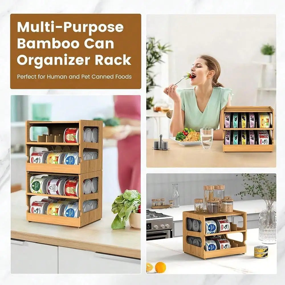 Pantry Organizer Pet Can Organizer for Pantry, Organizer, 2 Tier Stackable Can Storage Rack Ideal for 36 Human and Pet Food Cans