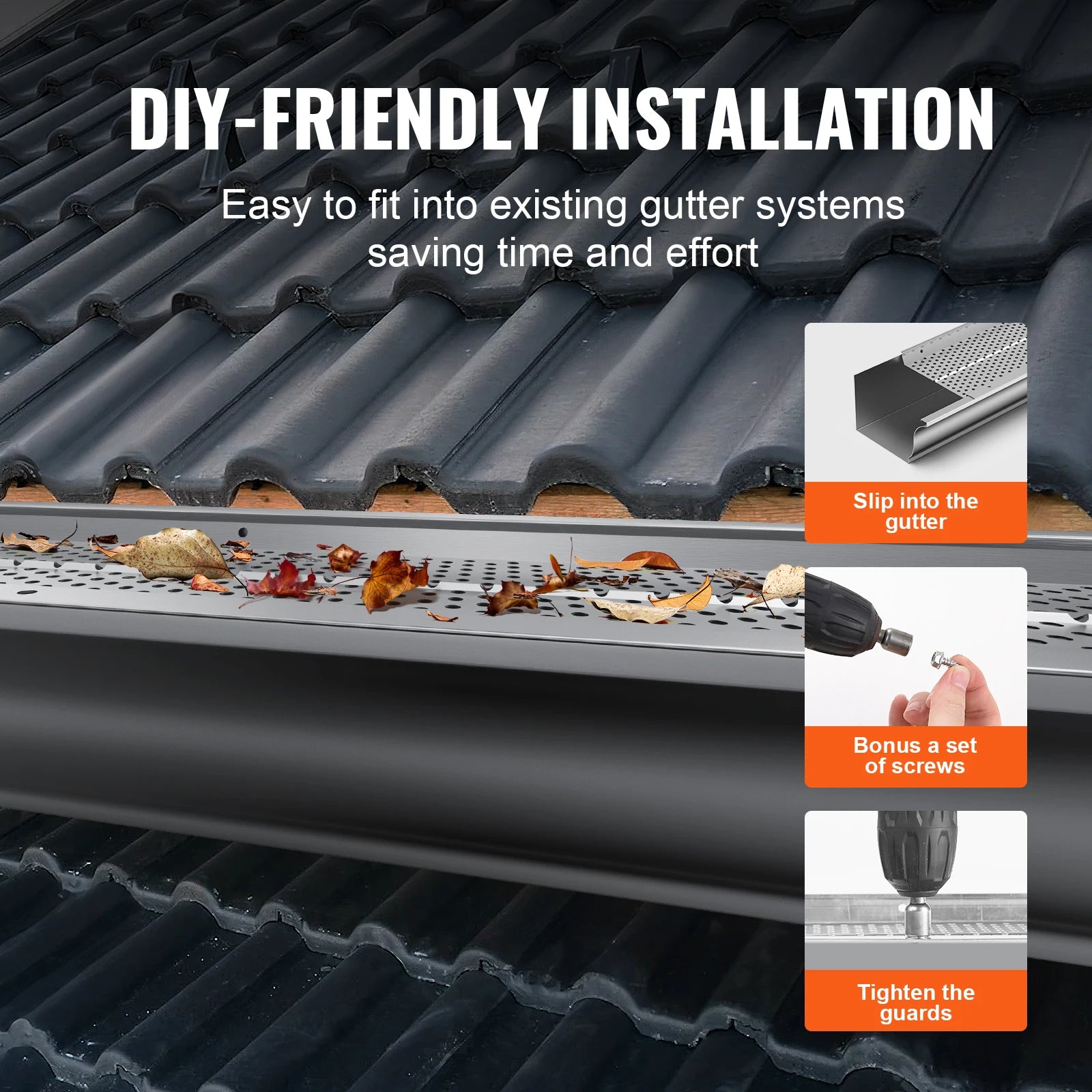 VEVOR Gutter Guard 5/6in Aluminum Leaf Filter DIY Gutter Cover 13/26/52 PCS Raptor Gutter Guards Fits Any Roof or Gutter Type