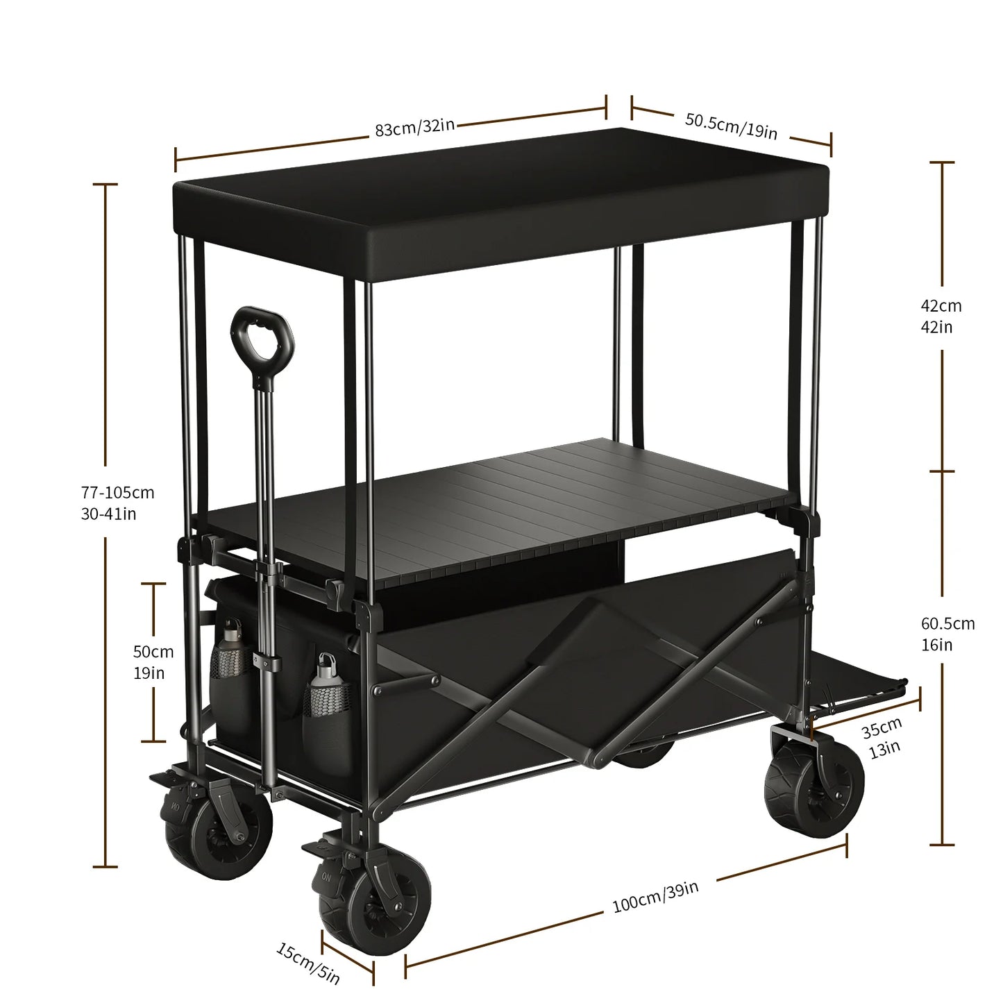Outdoor Camping Cart Rotating Wheels Portable Table Board Miscellaneous Cart Grocery Beach Cart Double-Layer Fold Shopping Cart