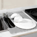 Silicone Kitchen Storage Rack Heat resistant Folding Dish Drying Rack Space Saving with Pocket Sink Drainer Mat Bathroom