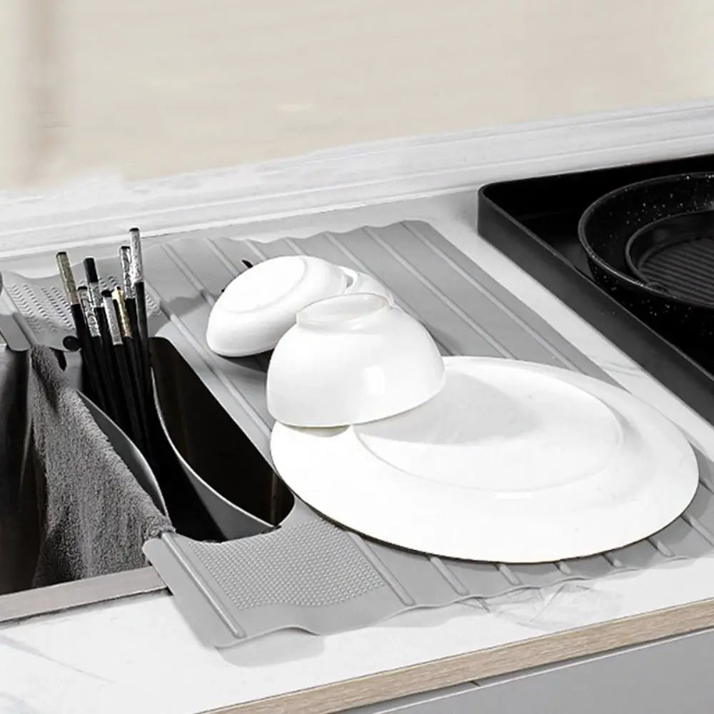 Silicone Kitchen Storage Rack Heat resistant Folding Dish Drying Rack Space Saving with Pocket Sink Drainer Mat Bathroom