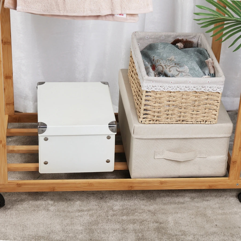 Double Hanging Rails Clothes Rack on Wheels Free Standing Garment Rack with Rolling Wheels