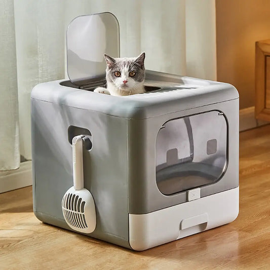 Foldable Cat Litter Box with Scoop & Sifting Tray - Enclosed Top/Front Entry | AlluCanFind