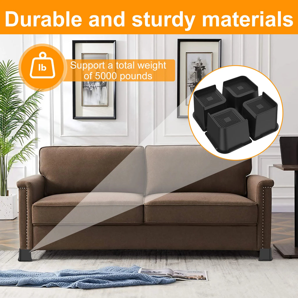 4Pcs Heavy Furniture Foot Non-Slip Bed Risers Household Heightening Feet Support 5000 lbs Sofa Tables Bed Furniture Accessories