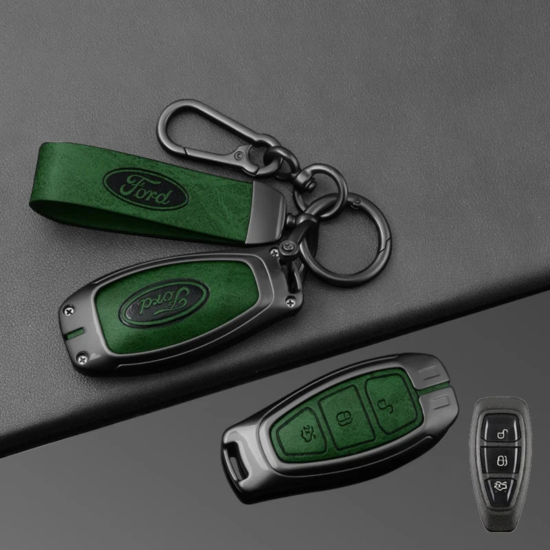 Leather Car Key Case Full Cover for Ford Focus 3 4 ST Mondeo MK3 MK4 Fiesta Fusion Kuga 2013 2014 2015 2017 Keychain Accessories