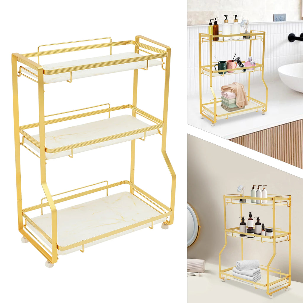 3 Tier Bathroom Countertop Organizer, Gold Bathroom Vanity Counter Organizer with Small Storage Basket for Skincare Makeup