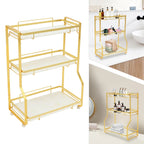 3 Tier Bathroom Countertop Organizer, Gold Bathroom Vanity Counter Organizer with Small Storage Basket for Skincare Makeup