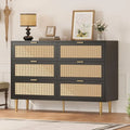 Rattan 5 Drawer Dresser, 44'' Tall Narrow Chest of Drawer, Farmhouse Wooden Vertical Dresser with Metal Legs and Hand