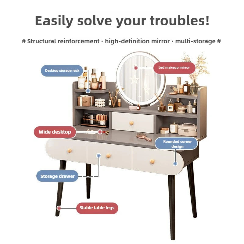 Dressing Table, Bedroom,Simple Modern Small Apartment, Bedside Storage Cabinet,Integrated Makeup Table, Nail Salon Makeup Table