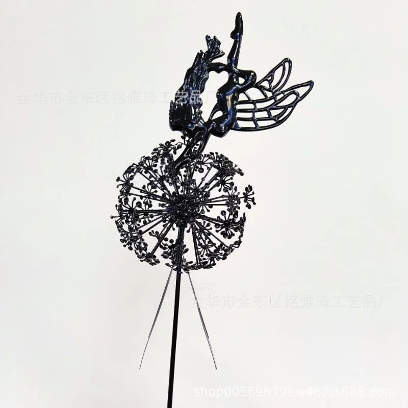 Garden Decorative Fairies and Dandelions Dance Together Metal Garden Yard Art Decor Lawn Landscape Sculpture Pixies Decoration