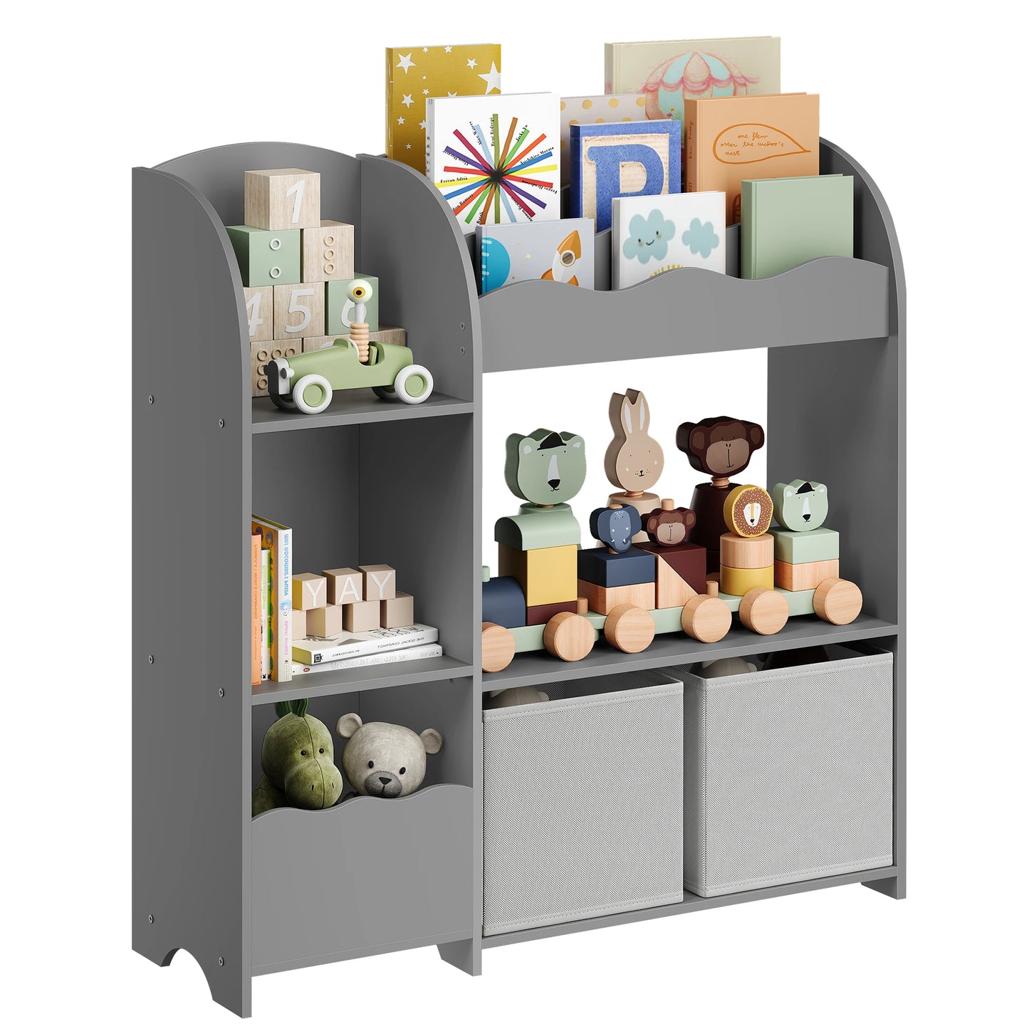 SONGMICS Children's Bookcase, Children's Shelf for Toys and Books, Storage with 2 Boxes, for Playroom, Children's Room