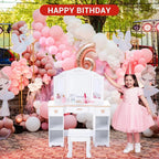 Princess Vanity Set for Kids White Makeup Table with Mirror Stool and Wooden Play Makeup Accessories