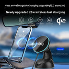 MagSafe Car Charger Qi2.2 25W Fast Wireless Charging for iPhone Samsung Xiaomi Vent Clip Mount Tempered Glass Anti-Slip Holder
