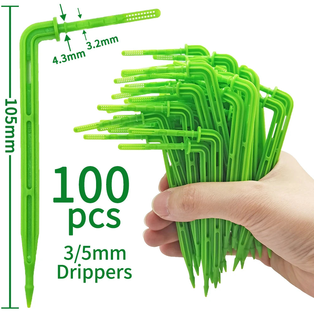 50-1000pcs Greenhouse 3/5m Hose Drip Irrigation Drippers 1/8'' Bending Arrow Emitters Garden Potted Micro Watering System